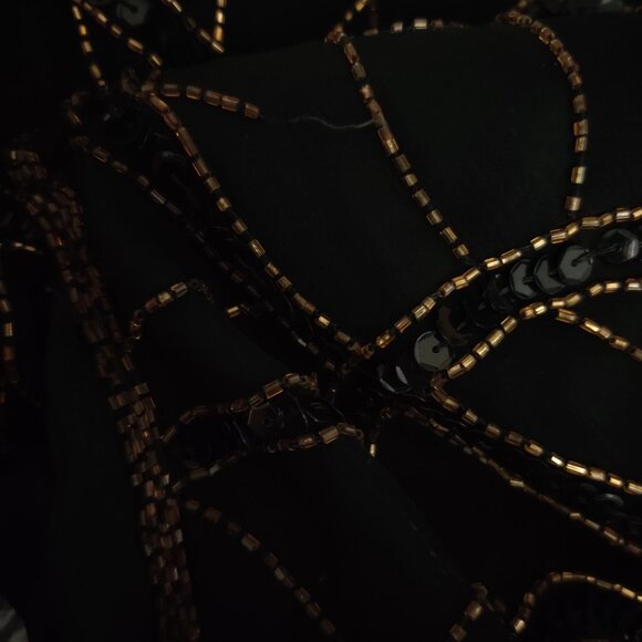 Vintage JMC Womens Petite Evening Jacket Beaded Cocktail Silk Black Gold Sz PL L - Picture 8 of 11